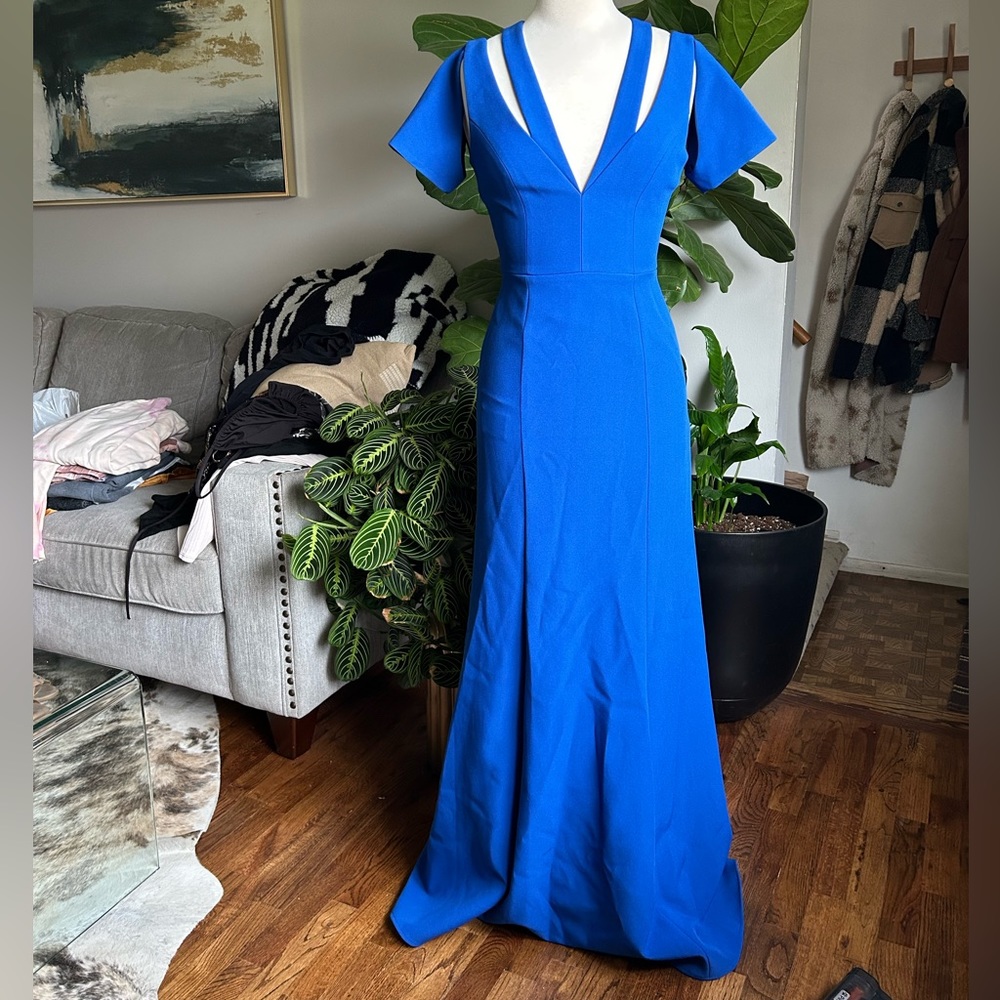 BCBG Maxazria Blue Cut Out Gown